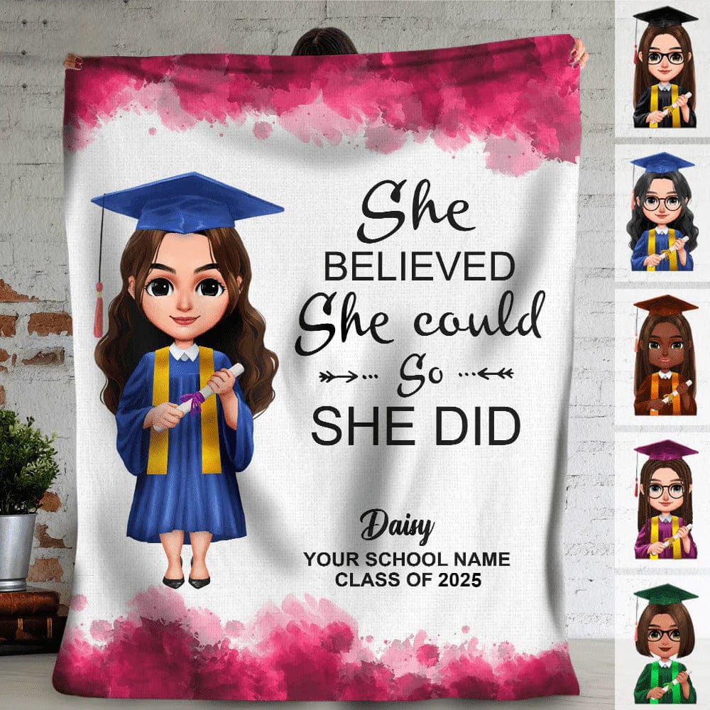 GeckoCustom Personalized Gift Chibi Graduation She Did Blanket LM32 893093