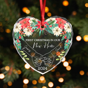 GeckoCustom Personalized Gift Holding Hands First Christmas Couple - Heart Shaped Glass Ornament HA75 891763 8 cm