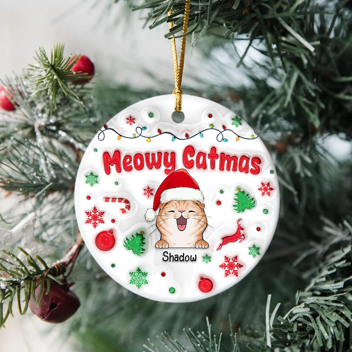 GeckoCustom Personalized Gift Meowy Catmas Cat 3D Inflated Effect Printed Ornament HA75 891817 3 inch