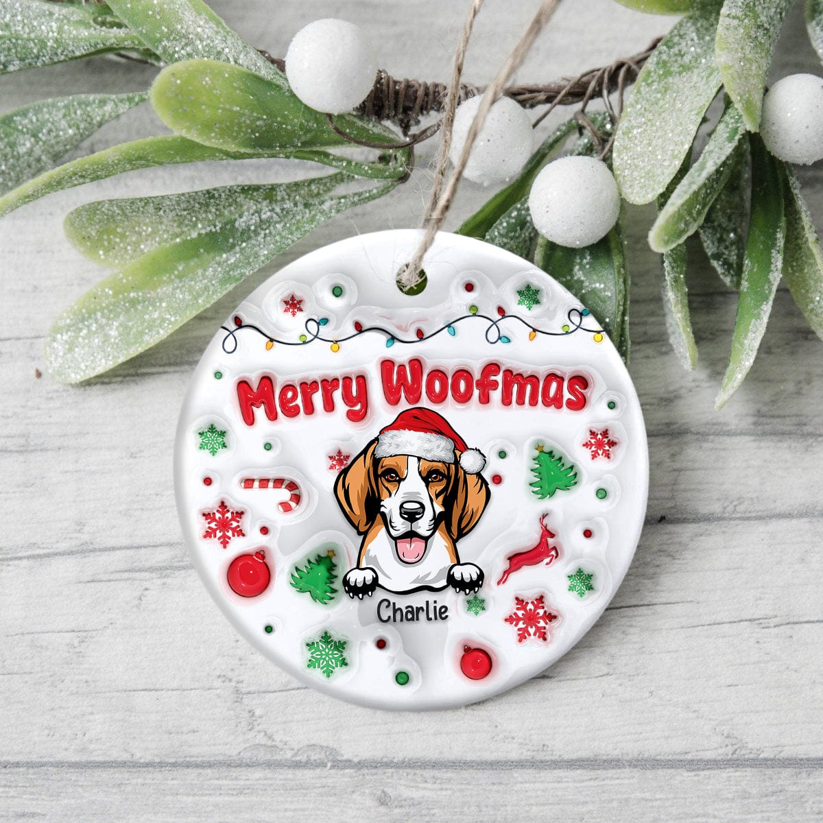 GeckoCustom Personalized Gift Merry Woofmas Dog 3D Inflated Effect Printed Ornament For Dog Lovers HA75 891825 3 inch