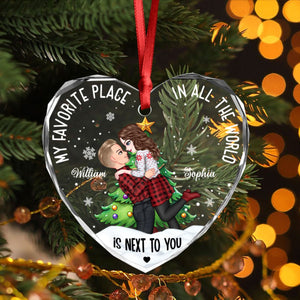 GeckoCustom Personalized Gift  My Favorite Place In The World Couple Sideview - Heart Shaped Glass Ornament LM32 891981 8 cm