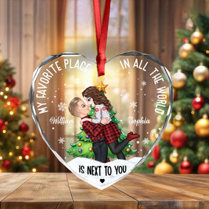 GeckoCustom Personalized Gift  My Favorite Place In The World Couple Sideview - Heart Shaped Glass Ornament LM32 891981 8 cm