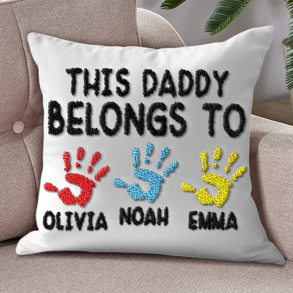 GeckoCustom Personalized Gift This Daddy Belongs To Handprint Kids Name Embroidery Pillow TH10 891765