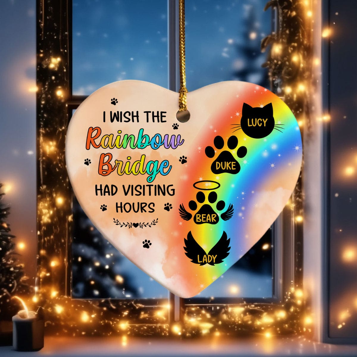 GeckoCustom Personalized  I Wish The Rainbow Bridge Had Visiting Hours Memorial Heart Shaped Ceramic Ornament HA75 891666 3 inch