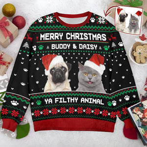 GeckoCustom Personalized Photo Dog Cat Merry Christmas Ya Filthy Animal All-Over-Print Sweatshirt DA199 HN590