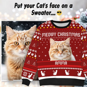 GeckoCustom Personalized Photo Meowy Christmas Cat Sweater DA199 889873