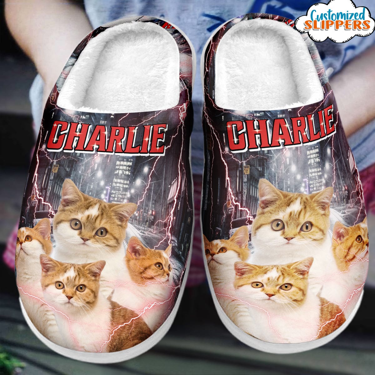 GeckoCustom Personalized Plush Slippers Photos Dog Cat Style Vintage N369 889878