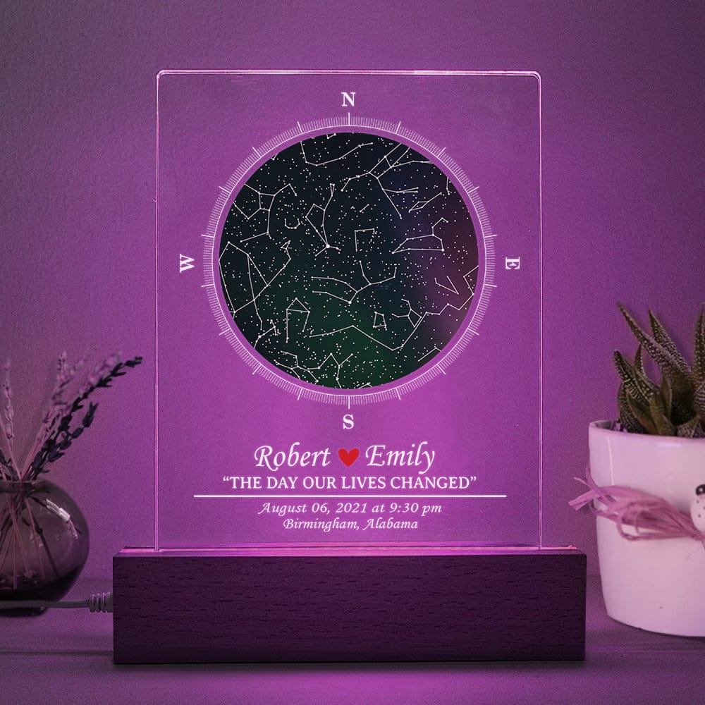 GeckoCustom Personalized Star Map Couple Acrylic Plaque LED Night Light Gift For Valentine, Wedding Anniversary Gift HO82 893420 Acrylic / 7.9"x4.5"