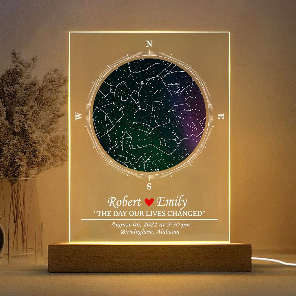 GeckoCustom Personalized Star Map Couple Acrylic Plaque LED Night Light Gift For Valentine, Wedding Anniversary Gift HO82 893420 Acrylic / 7.9"x4.5"
