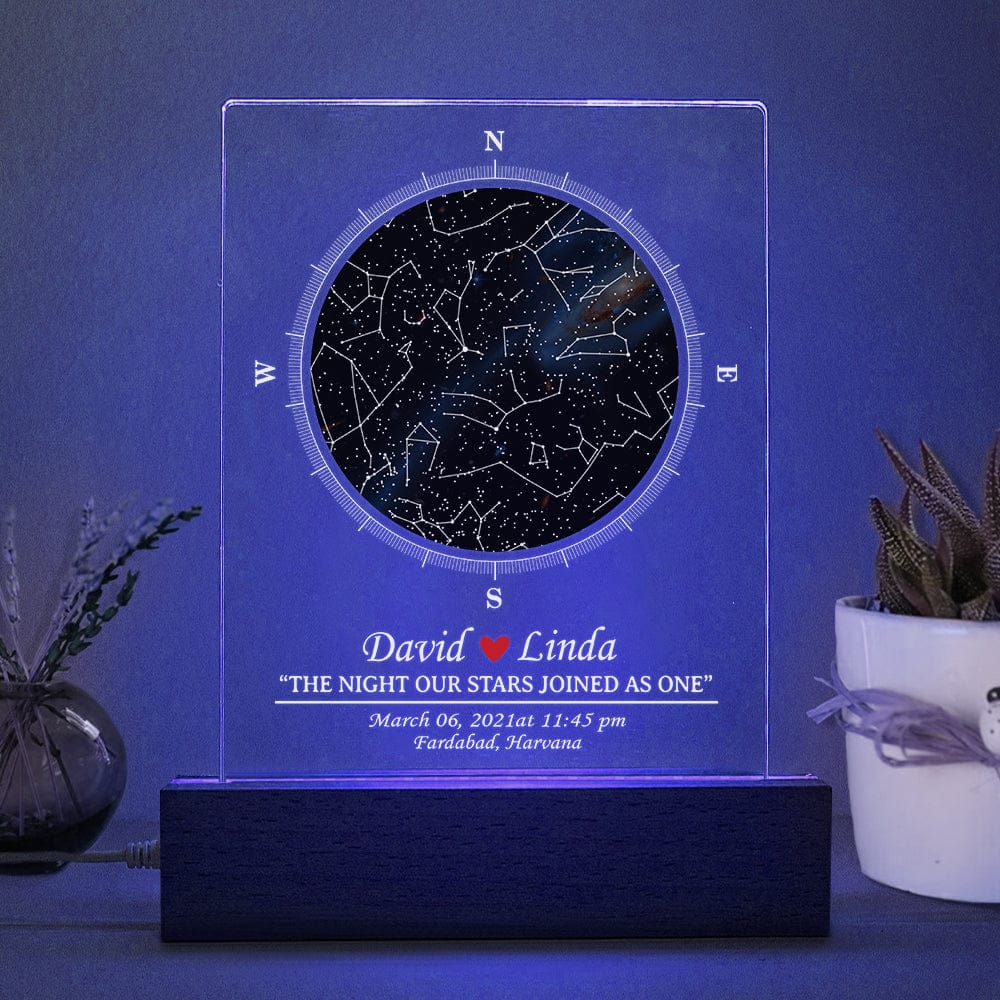 GeckoCustom Personalized Star Map Couple Acrylic Plaque LED Night Light Gift For Valentine, Wedding Anniversary Gift HO82 893420 Acrylic / 7.9"x4.5"