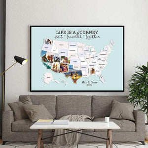 GeckoCustom Personalized USA Photo Map Canvas, 50 States Travel Map Gift HN590