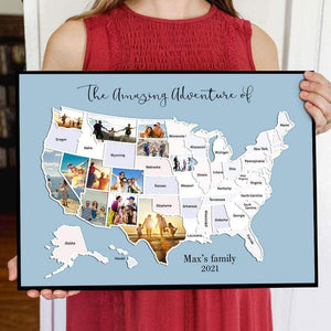 GeckoCustom Personalized USA Photo Map Canvas, 50 States Travel Map Gift HN590