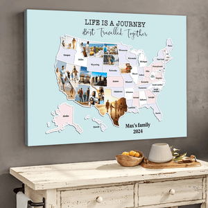 GeckoCustom Personalized USA Photo Map Canvas, 50 States Travel Map Gift HO82