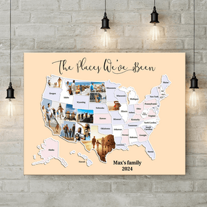 GeckoCustom Personalized USA Photo Map Canvas, 50 States Travel Map Gift HO82