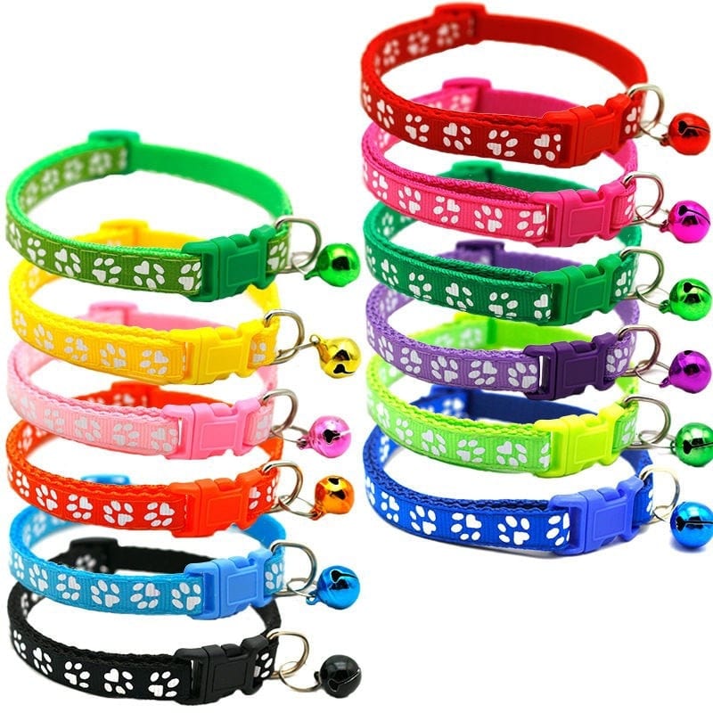 GeckoCustom Pet Collar With Bell Cartoon Footprint Colorful Dog Puppy Cat Accessories Kitten Collar Adjustable Safety Bell Ring Necklace Pet