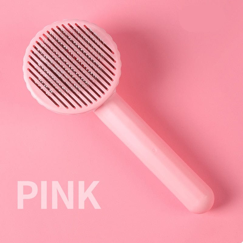 GeckoCustom Pet Hair Removal Comb Cat Brush Self Cleaning Slicker Brush for Cats Dogs Hair Remover Scraper Pet Grooming Tool Cat Accessories powder white