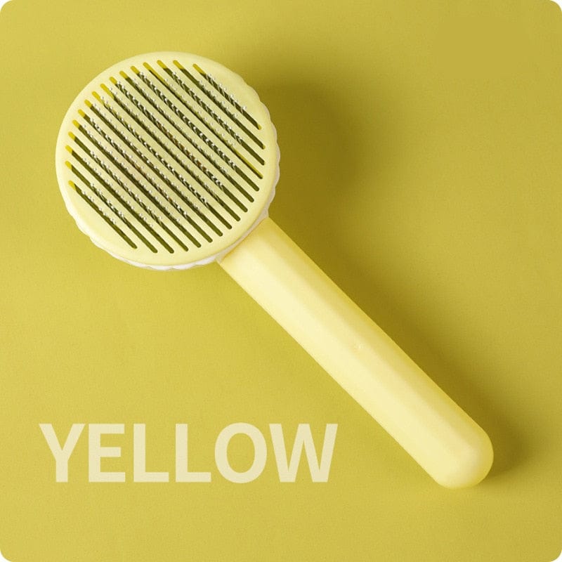 GeckoCustom Pet Hair Removal Comb Cat Brush Self Cleaning Slicker Brush for Cats Dogs Hair Remover Scraper Pet Grooming Tool Cat Accessories yellow-white