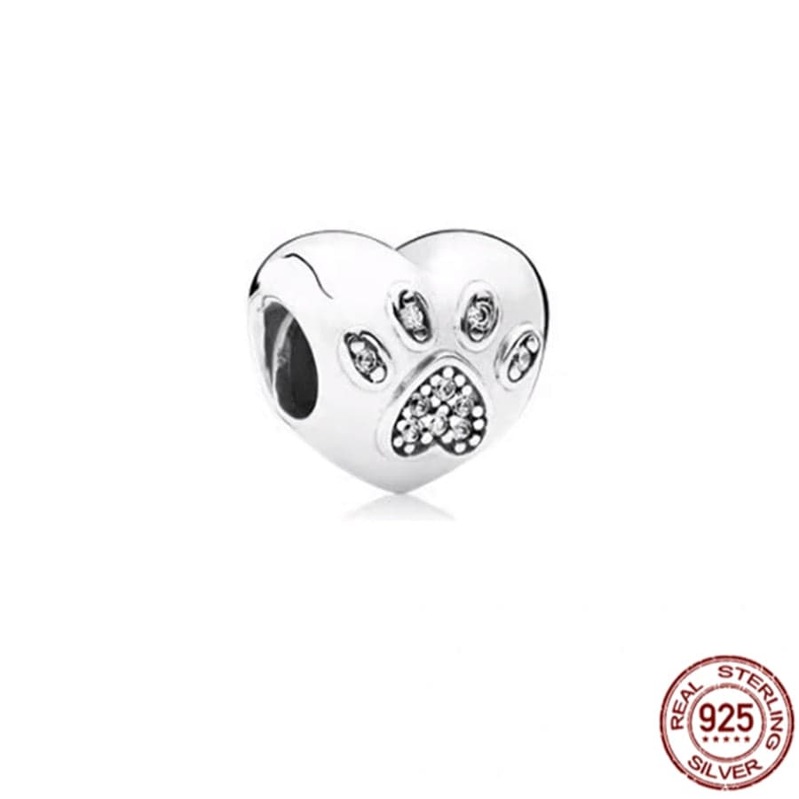 GeckoCustom Pet Paw Print & Bone Dangle Charm Authentic 925 Sterling Silver Bead Fit Original Pandora Bracelet Necklace Jewelry For Women SS578