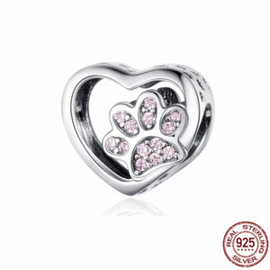 GeckoCustom Pet Paw Print & Bone Dangle Charm Authentic 925 Sterling Silver Bead Fit Original Pandora Bracelet Necklace Jewelry For Women SS812