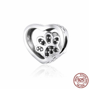 GeckoCustom Pet Paw Print & Bone Dangle Charm Authentic 925 Sterling Silver Bead Fit Original Pandora Bracelet Necklace Jewelry For Women SS813