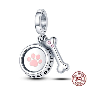 GeckoCustom Pet Paw Print & Bone Dangle Charm Authentic 925 Sterling Silver Bead Fit Original Pandora Bracelet Necklace Jewelry For Women