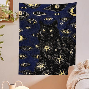 GeckoCustom Printed Witchcraft Cat Tapestry For The Wall