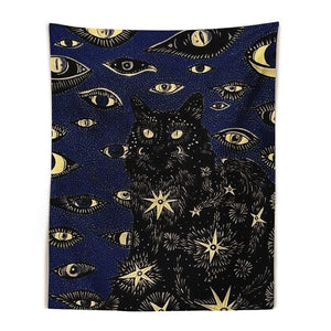 GeckoCustom Printed Witchcraft Cat Tapestry For The Wall