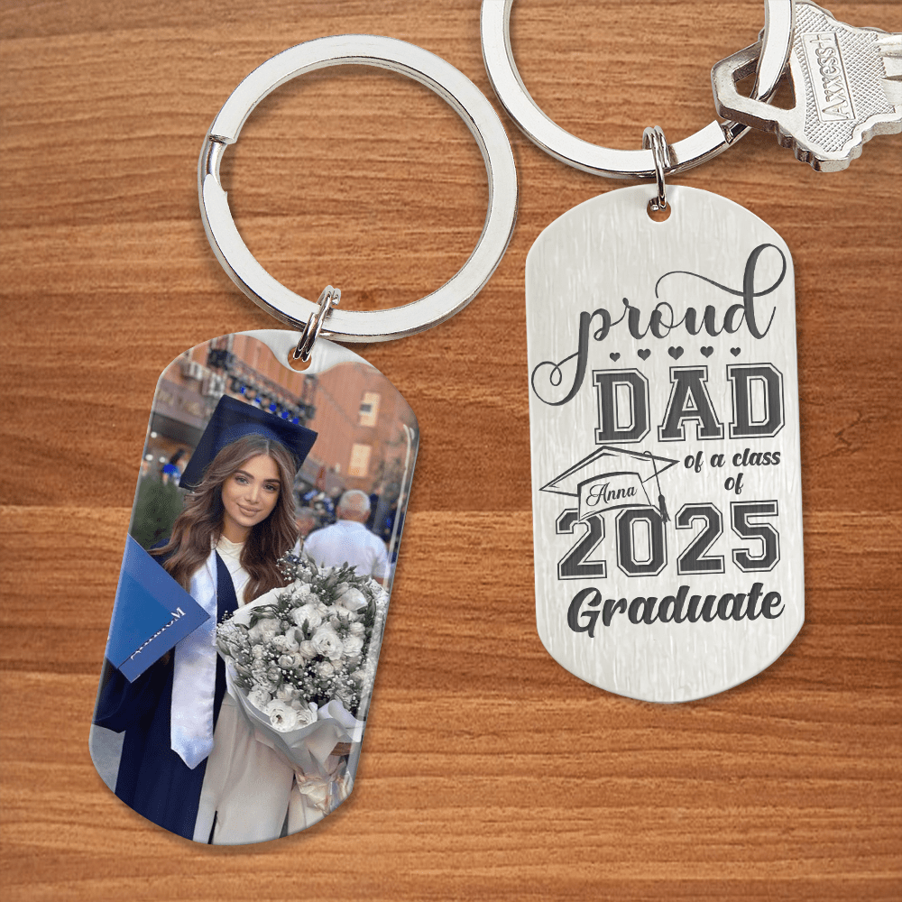 GeckoCustom Proud Dad Of A Class Of 2025 Graduate Graduation Metal Keychain HN590