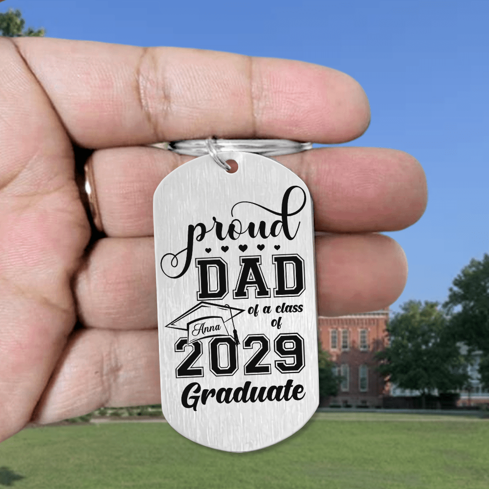 GeckoCustom Proud Dad Of A Class Of 2025 Graduate Graduation Metal Keychain HN590