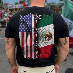 GeckoCustom Proud Mexican And American Flag Back Shirt HA75 891274