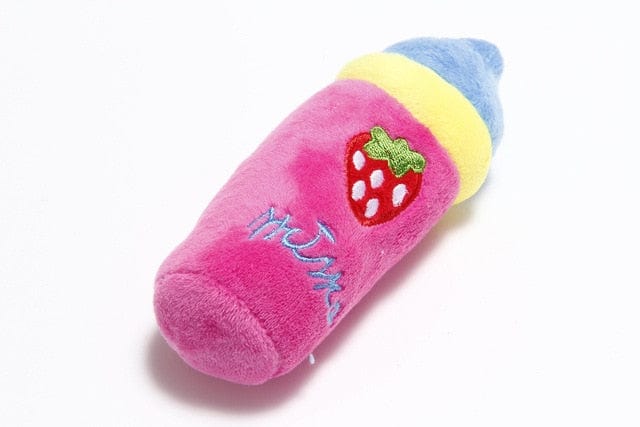 GeckoCustom Puppy Dog Plush Squeaky Toys for Small Medium Dogs Bone Aggressive Chewers for Pet Cat Products Puppy Accessories Bottle-strawberry / 1 Pc
