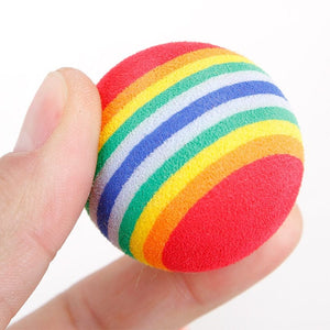 GeckoCustom Rainbow EVA Cat Toys Ball Interactive Cat Dog Play Chewing Rattle Scratch EVA Ball Training Balls Pet Toys Supplies