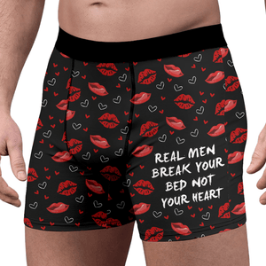 GeckoCustom Real Men Break Your Bed Not Your Heart Man's Boxer Valentine's Day, Anniversary Gift HA75 891852