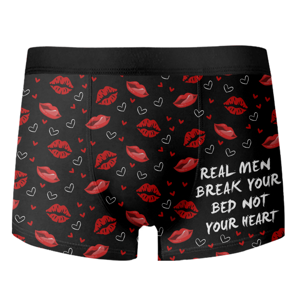 GeckoCustom Real Men Break Your Bed Not Your Heart Man's Boxer Valentine's Day, Anniversary Gift HA75 891852 1 Piece / XS