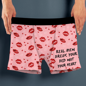 GeckoCustom Real Men Break Your Bed Not Your Heart Man's Boxer Valentine's Day, Anniversary Gift HA75 891852