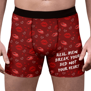 GeckoCustom Real Men Break Your Bed Not Your Heart Man's Boxer Valentine's Day, Anniversary Gift HA75 891852