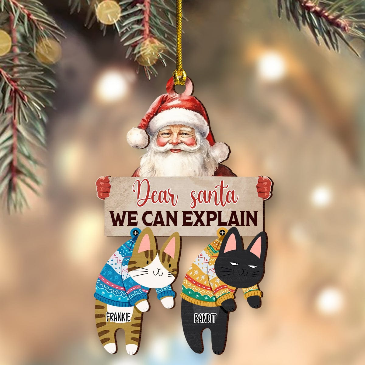 GeckoCustom Santa We Can Explain Funny Cat Christmas Wood Ornament Personalized Gift HO82 893106