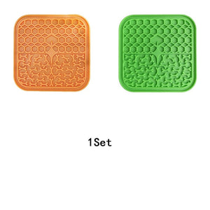 GeckoCustom Silicone licking pad Pet Dog Lick Pad Bath Peanut Butter Slow Eating Licking Feeder Cats Lickmat Feeding Dog Lick Mat 2pcs-green-orange