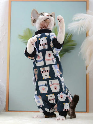 GeckoCustom Sphynx Cat Clothes Cute Cotton Kitten Cat Jumpsuit Warm Cats Overalls Hoodies Costumes For Sphinx Devon Cat ropa para gato