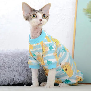 GeckoCustom Sphynx Cat Clothes Cute Cotton Kitten Cat Jumpsuit Warm Cats Overalls Hoodies Costumes For Sphinx Devon Cat ropa para gato Blue / XS