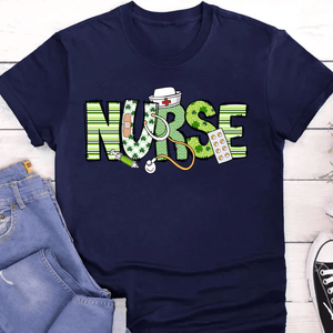 GeckoCustom St. Patrick's Day Nurse Lucky Irish Women Shirt HO82 893404 Basic Tee / Navy / S