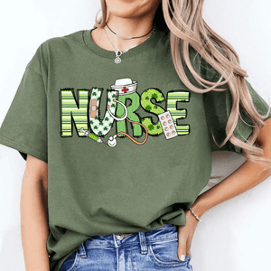 GeckoCustom St. Patrick's Day Nurse Lucky Irish Women Shirt HO82 893404 Basic Tee / Military / S