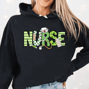 GeckoCustom St. Patrick's Day Nurse Lucky Irish Women Shirt HO82 893404 Pullover Hoodie / black / S