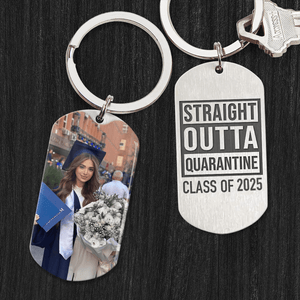 GeckoCustom Straight Outa Quarantine Class Of 2024 Graduation Metal Keychain 890379