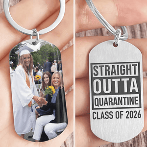 GeckoCustom Straight Outa Quarantine Class Of 2024 Graduation Metal Keychain 890379