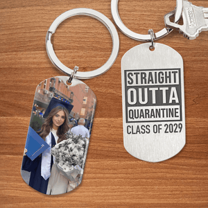 GeckoCustom Straight Outa Quarantine Class Of 2024 Graduation Metal Keychain 890379