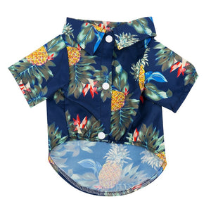 GeckoCustom Summer Dog Clothes Cool Beach Hawaiian Style Dog Cat Shirt Short Sleeve Coconut Tree Printing 2023 New Fashion Gift For Pet Navy Blue Pineapple / S