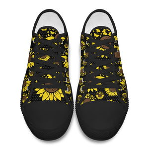 GeckoCustom Sunflower With Butterflies Black Sole Canvas Shoes Personalized Gift T368 889558