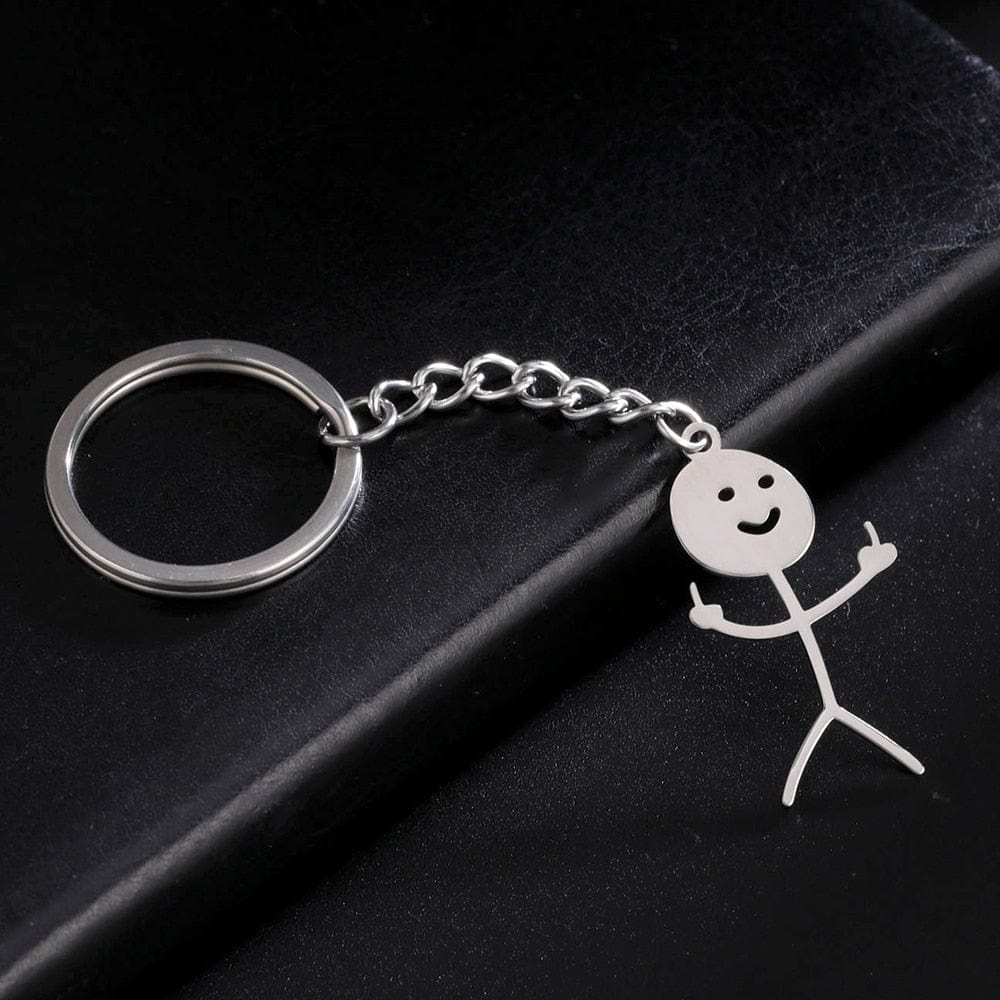 GeckoCustom Teamer Funny Fuxk You Middle Finger Stickman Keychain 2023 Cute Trend School Bag Car Key Pendant Couple New Trinket Gift Keyring