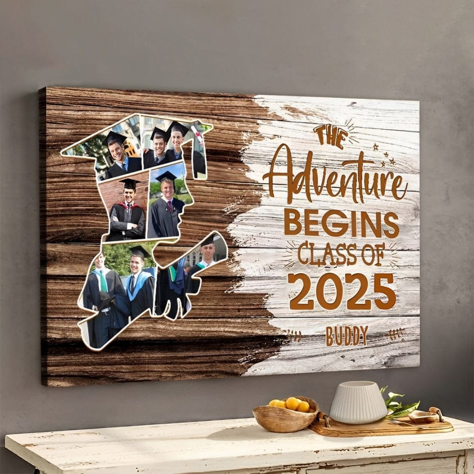 GeckoCustom The Adventure Begins Canvas Upload Photo, Graduation Gift 890355